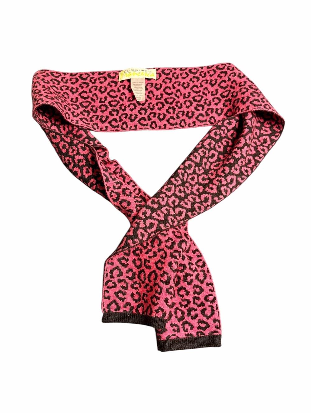 Carolina Amato Hot Pink Leopard Print Knit Scarf
